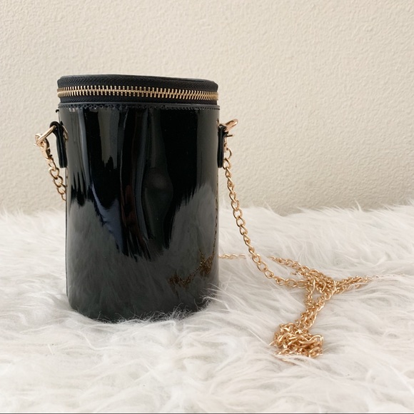 Handbags - Faux Patent Leather Cylinder Bag.